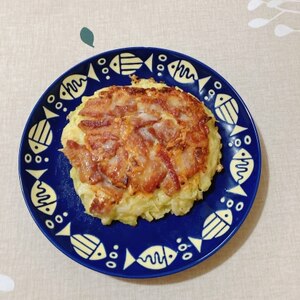 キャンプ♪シャキシャキれんこんふわふわお好み焼き☆